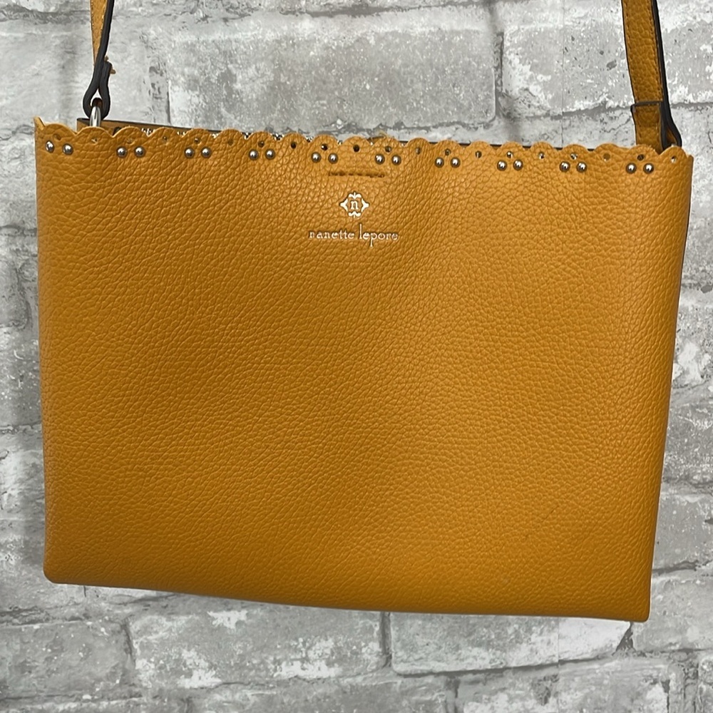 Nanette Lepore Yellow Abigail Crossbody Bag with Perforated Detail